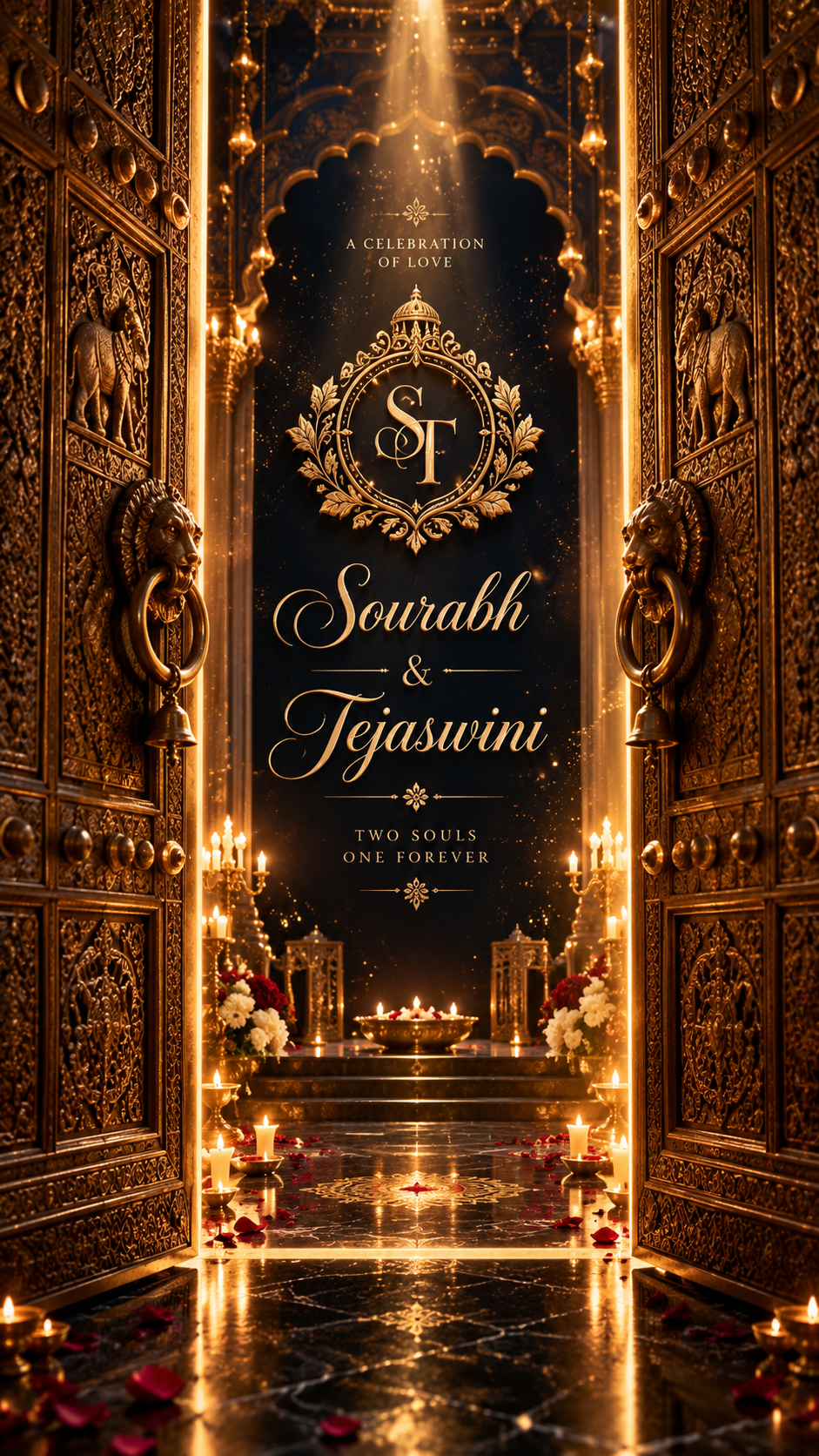 Golden Door animated wedding invitation — ornate doors opening